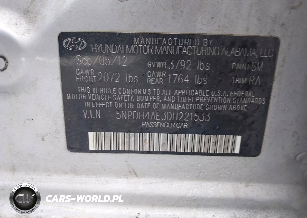 2013 Hyundai Elantra Gls VIN:5NPDH4AE3DH221533 - 9