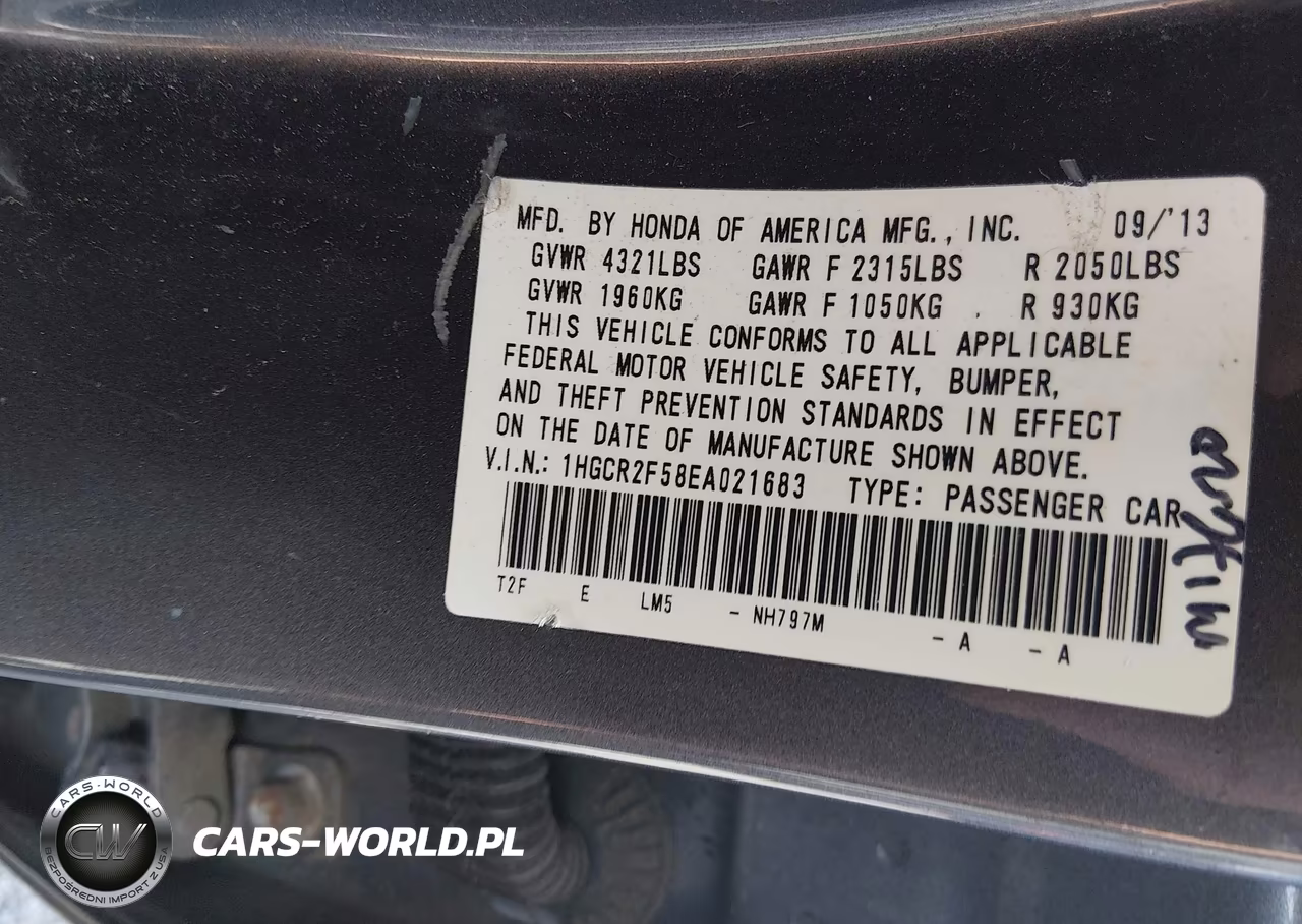2014 Honda Accord Sport VIN:1HGCR2F58EA021683 - 9