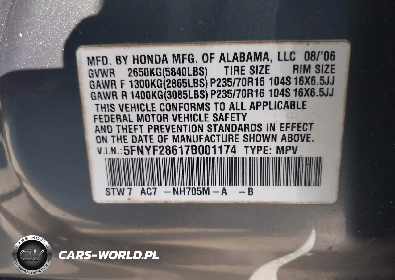 2007 Honda Pilot Ex-L VIN:5FNYF28617B001174 - 9