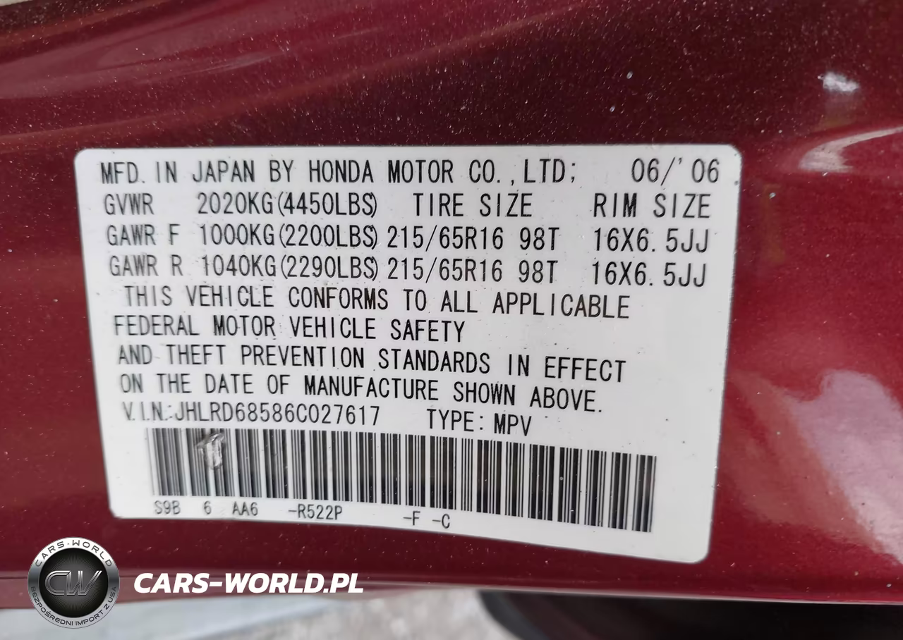 2006 Honda Cr-V Lx VIN:JHLRD68586C027617 - 9