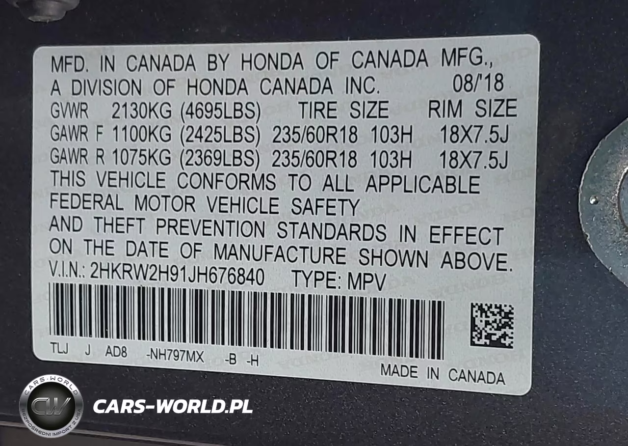 2018 Honda Cr-V Touring VIN:2HKRW2H91JH676840 - 9