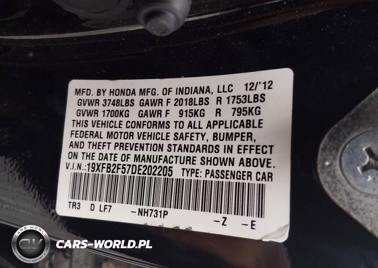 2013 Honda Civic Lx VIN:19XFB2F57DE202205 - 9