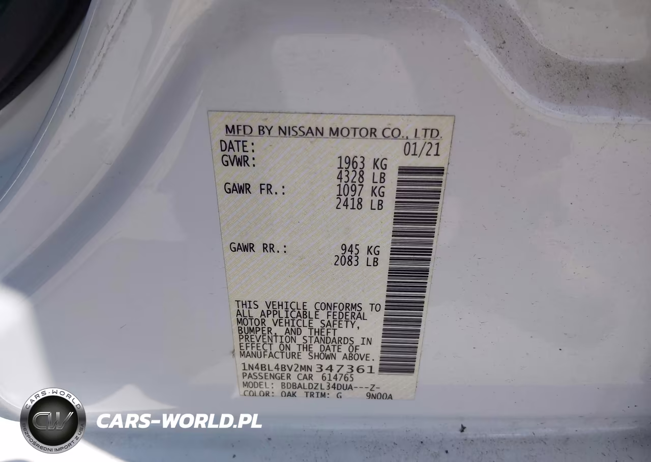 2021 Nissan Altima S Fwd VIN:1N4BL4BV2MN347361 - 9
