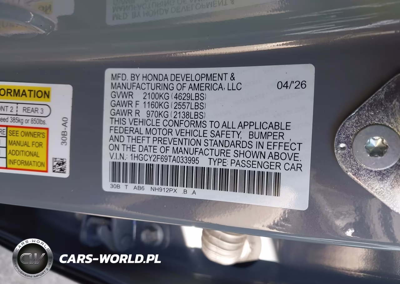 2026 Honda Accord Hybrid Ex-L VIN:1HGCY2F69TA033995 - 9