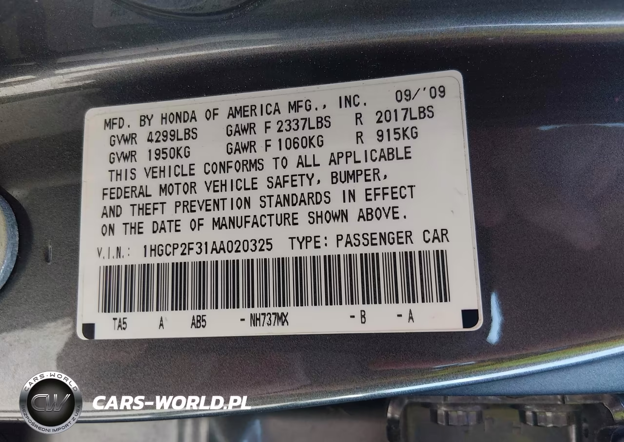 2010 Honda Accord 2.4 Lx VIN:1HGCP2F31AA020325 - 9