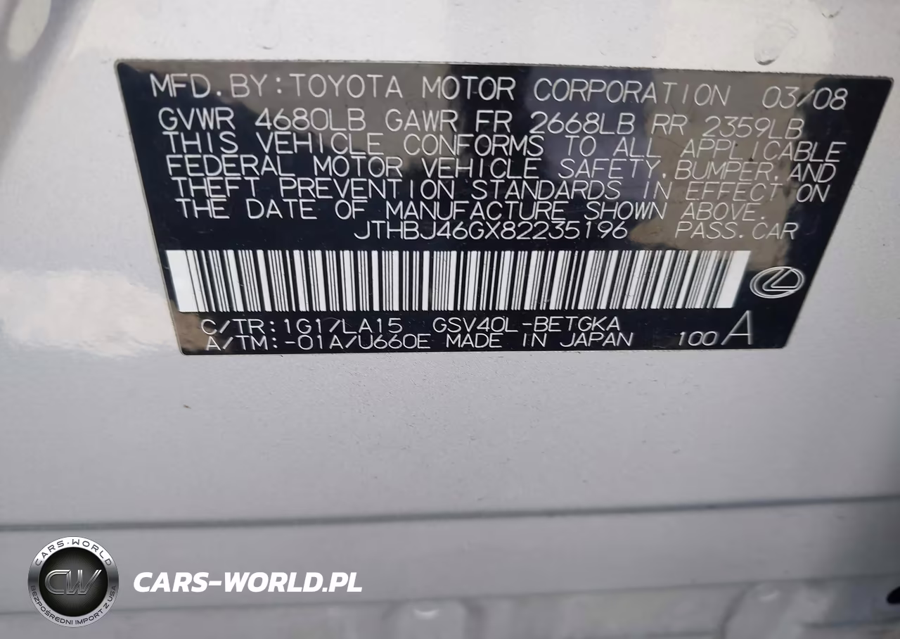 2008 Lexus Es 350 VIN:JTHBJ46GX82235196 - 9