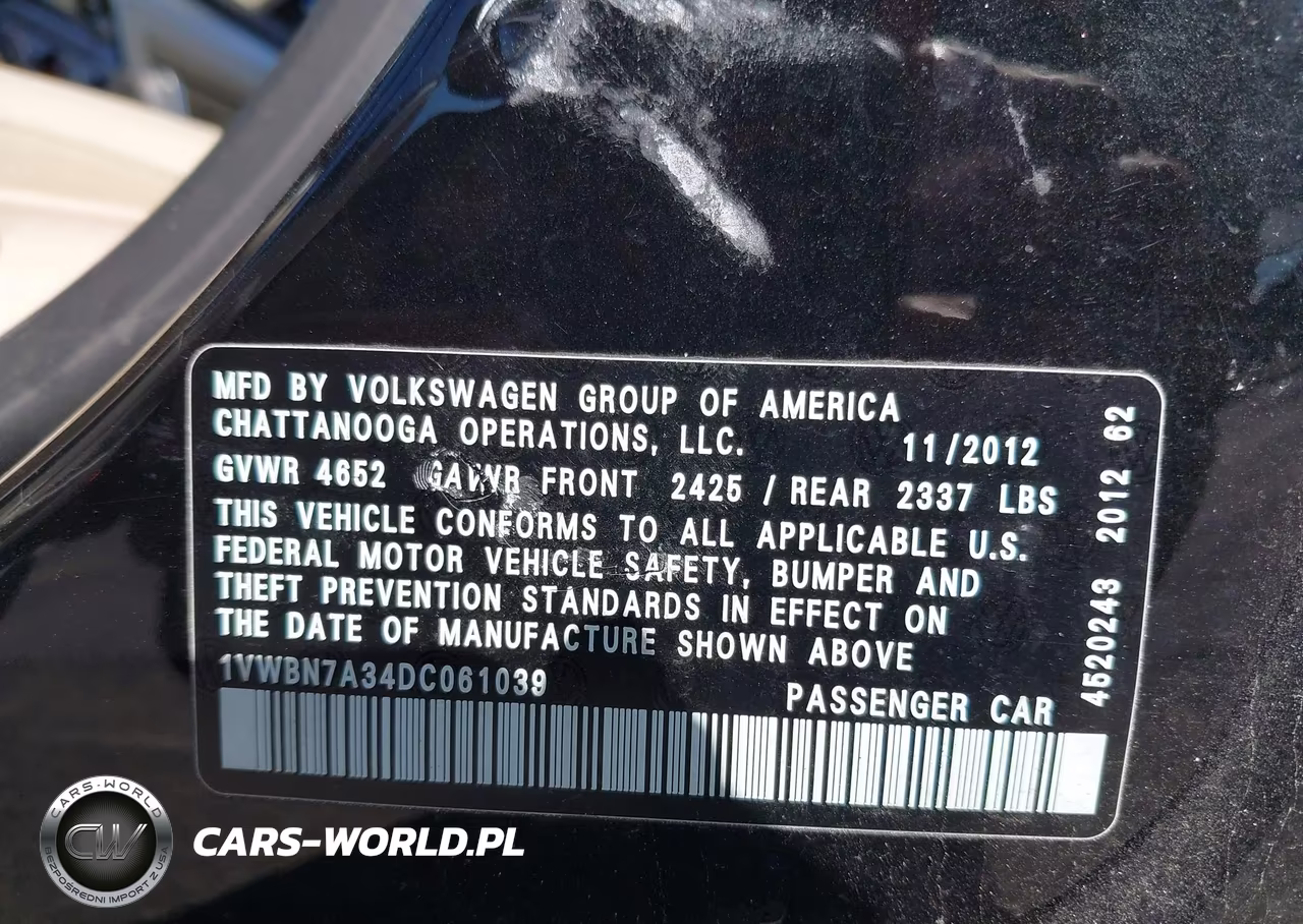 2013 Volkswagen Passat 2.0L Tdi Se VIN:1VWBN7A34DC061039 - 9