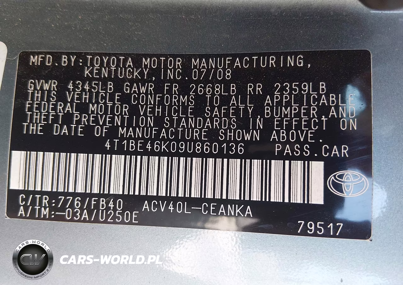 2009 Toyota Camry Le VIN:4T1BE46K09U860136 - 9