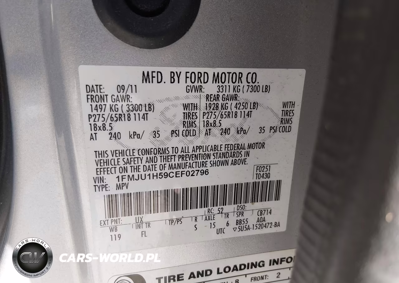 2012 Ford Expedition Xlt VIN:1FMJU1H59CEF02796 - 9