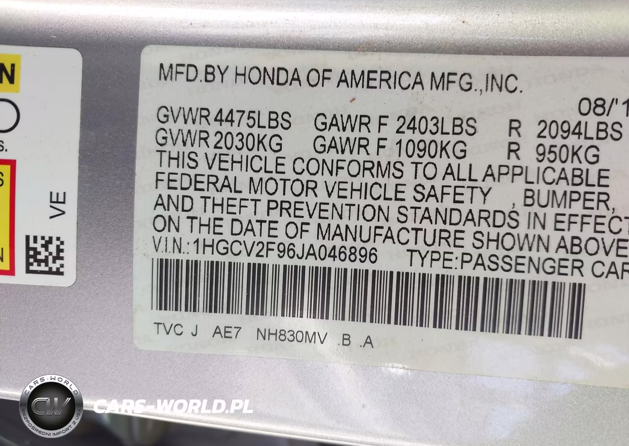 2018 Honda Accord Touring 2.0T VIN:1HGCV2F96JA046896 - 9