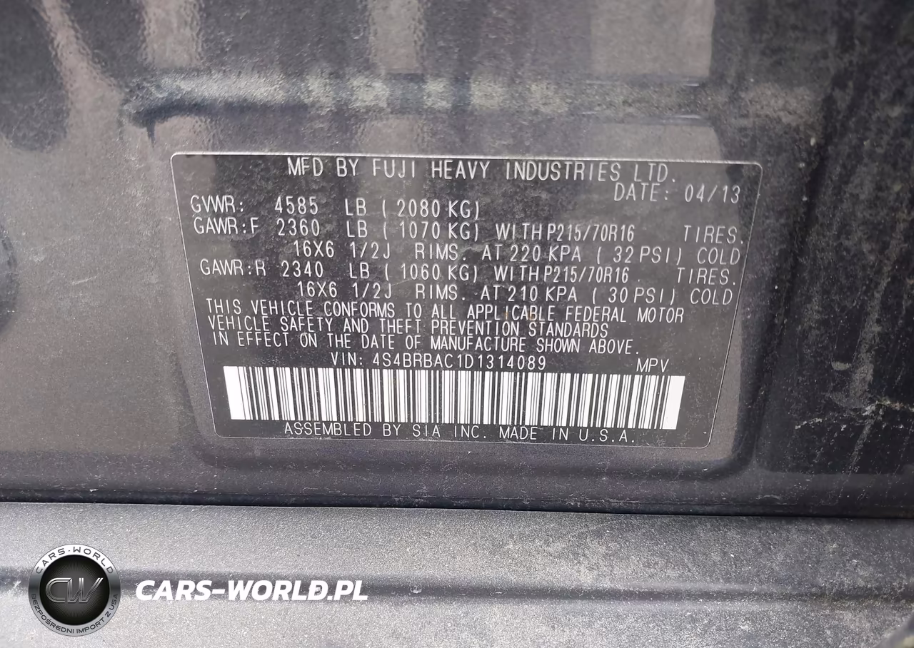 2013 Subaru Outback 2.5I VIN:4S4BRBAC1D1314089 - 9