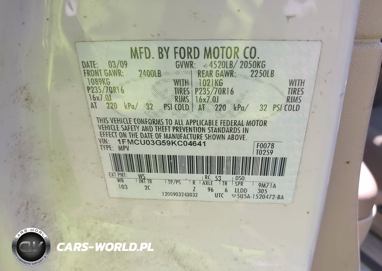 2009 Ford Escape Xlt VIN:1FMCU03G59KC04641 - 9