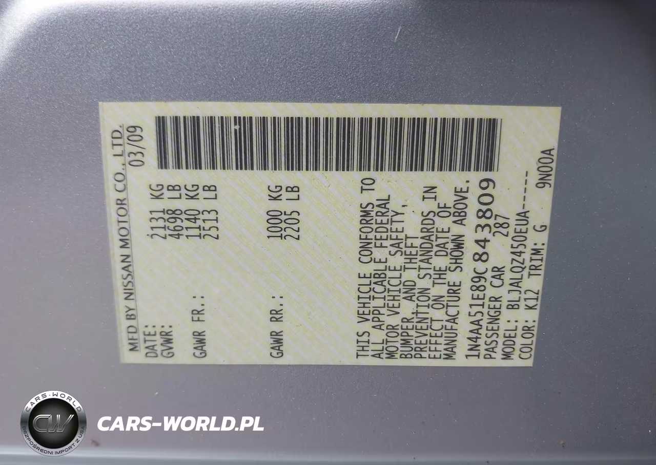 2009 Nissan Maxima 3.5 S VIN:1N4AA51E89C843809 - 9
