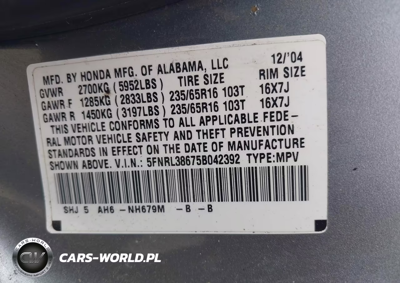 2005 Honda Odyssey Ex-L VIN:5FNRL38675B042392 - 9