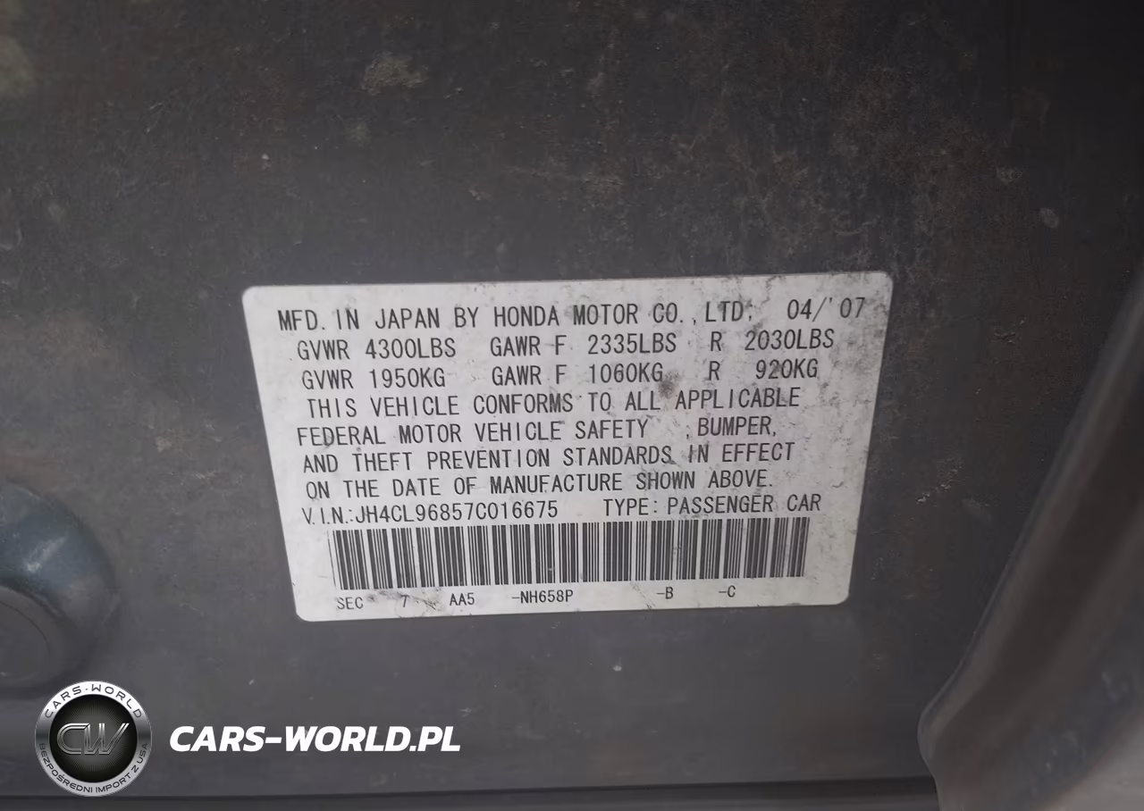 2007 Acura Tsx VIN:JH4CL96857C016675 - 9