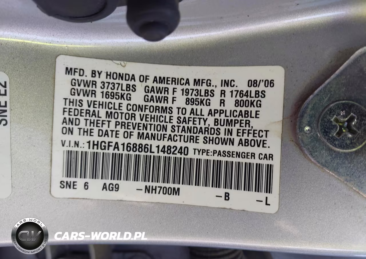 2006 Honda Civic Ex VIN:1HGFA16886L148240 - 9