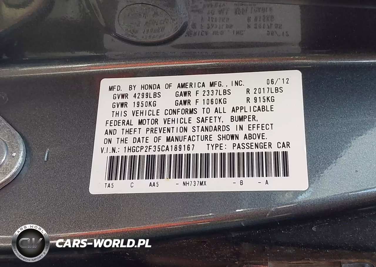 2012 Honda Accord 2.4 Lx VIN:1HGCP2F35CA189167 - 9