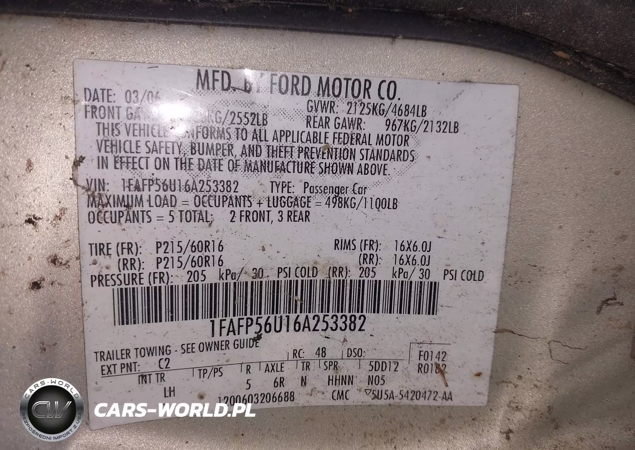 2006 Ford Taurus Sel VIN:1FAFP56U16A253382 - 9