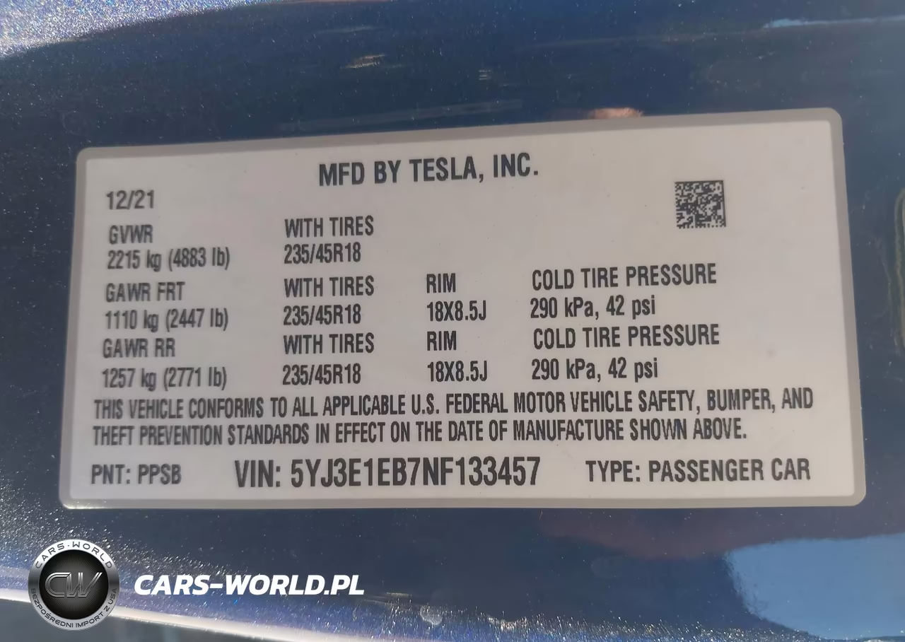2022 Tesla Model 3 VIN:5YJ3E1EB7NF133457 - 8