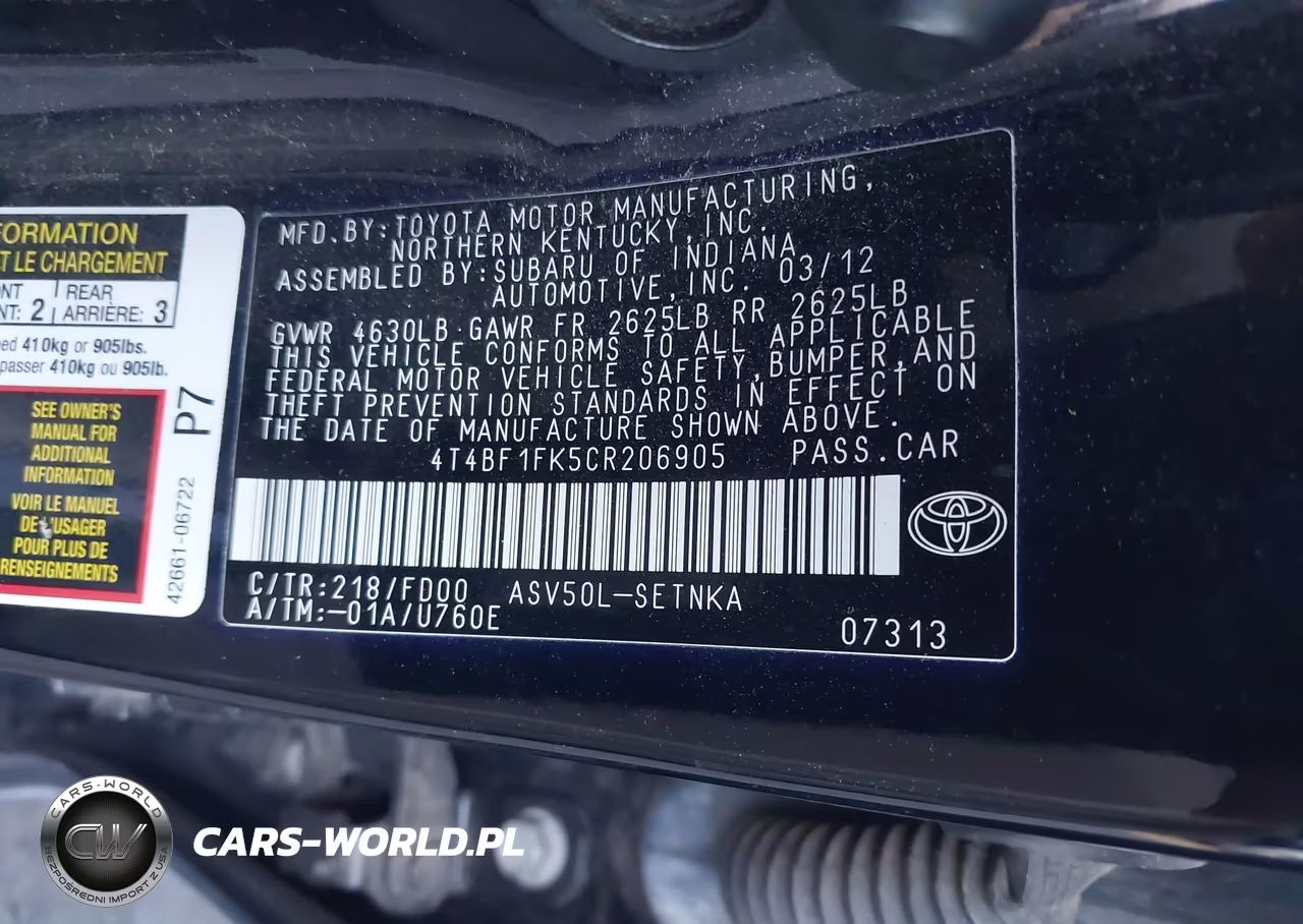 2012 Toyota Camry Le VIN:4T4BF1FK5CR206905 - 9