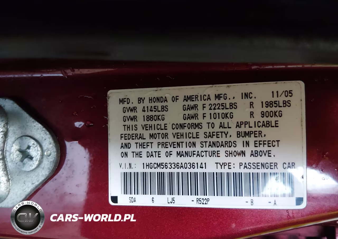 2006 Honda Accord 2.4 Se VIN:1HGCM56336A036141 - 9