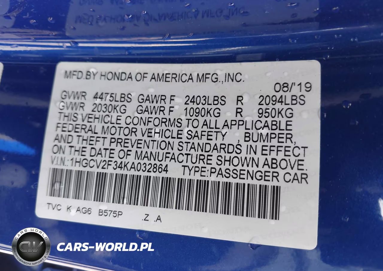 2019 Honda Accord Sport 2.0T VIN:1HGCV2F34KA032864 - 9