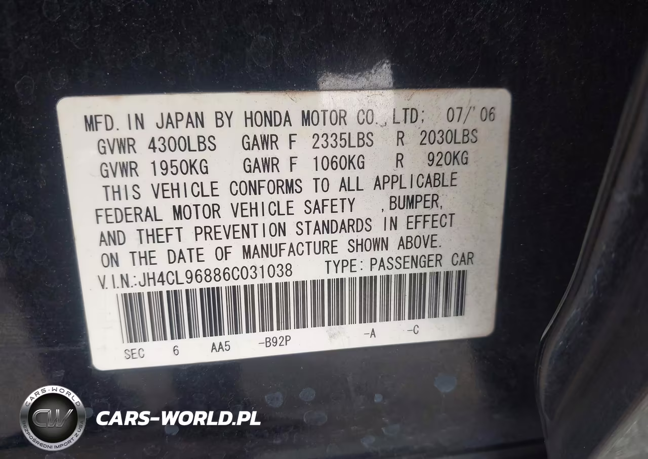 2006 Acura Tsx VIN:JH4CL96886C031038 - 9