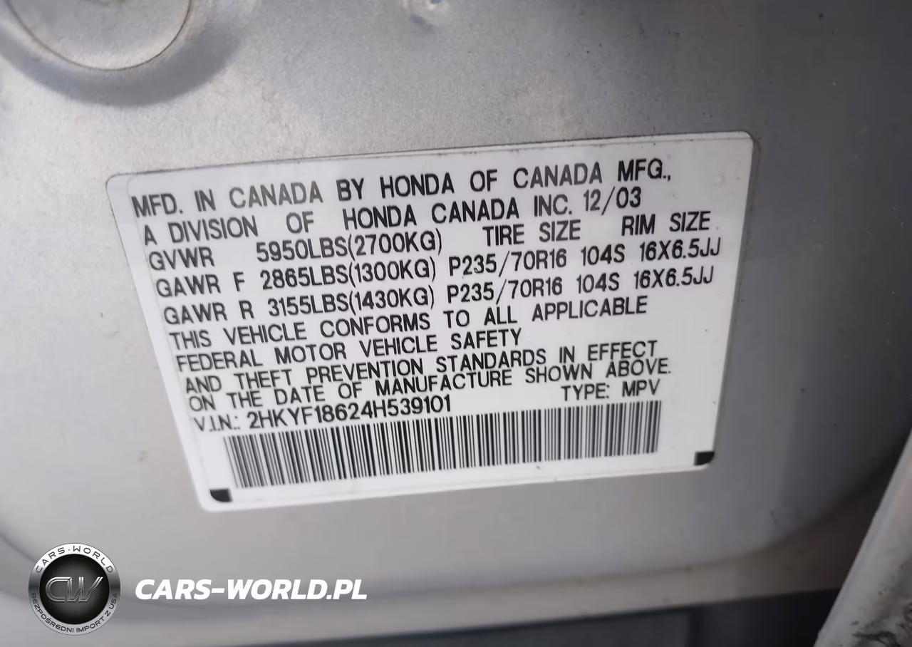 2004 Honda Pilot Ex-L VIN:2HKYF18624H539101 - 9