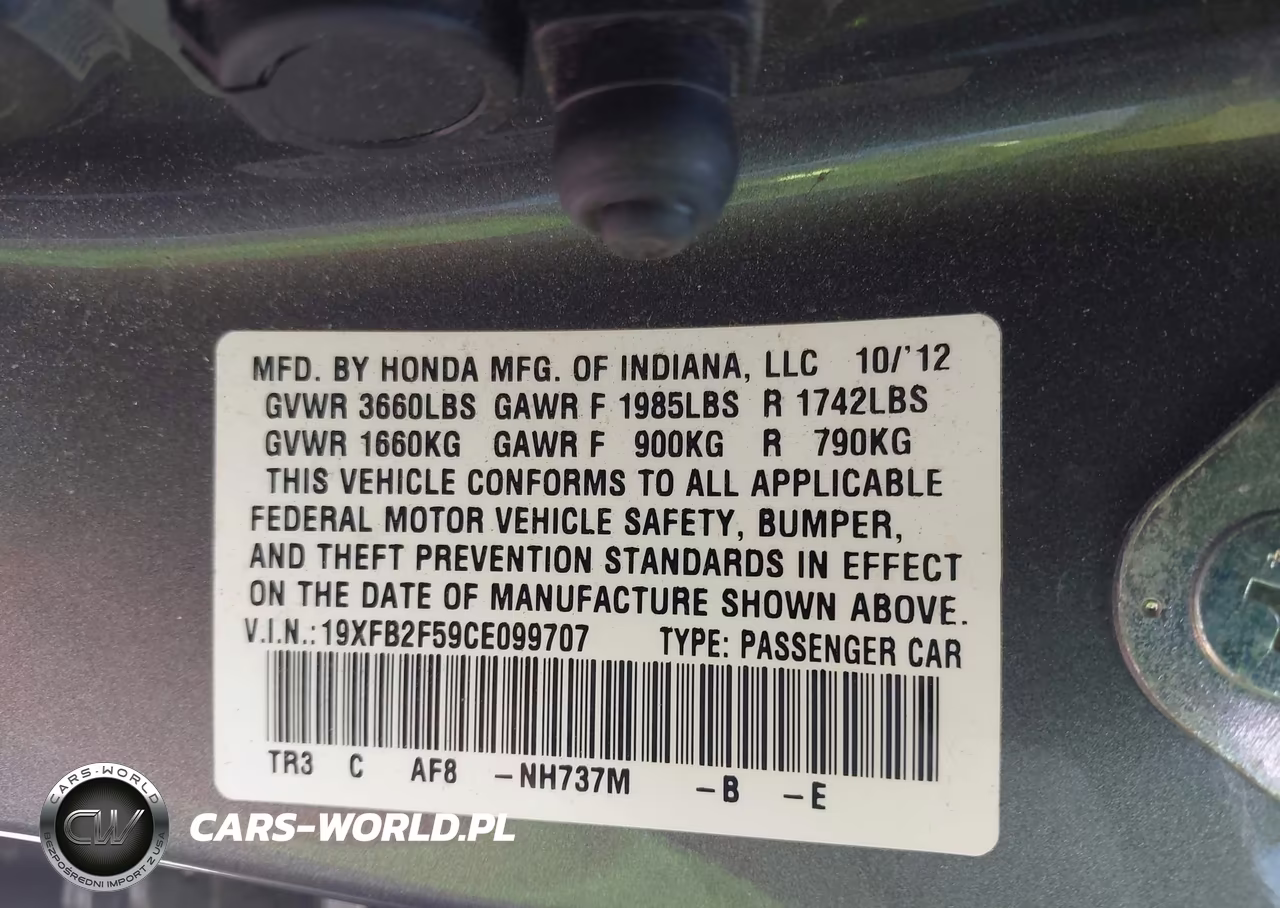 2012 Honda Civic Lx VIN:19XFB2F59CE099707 - 9