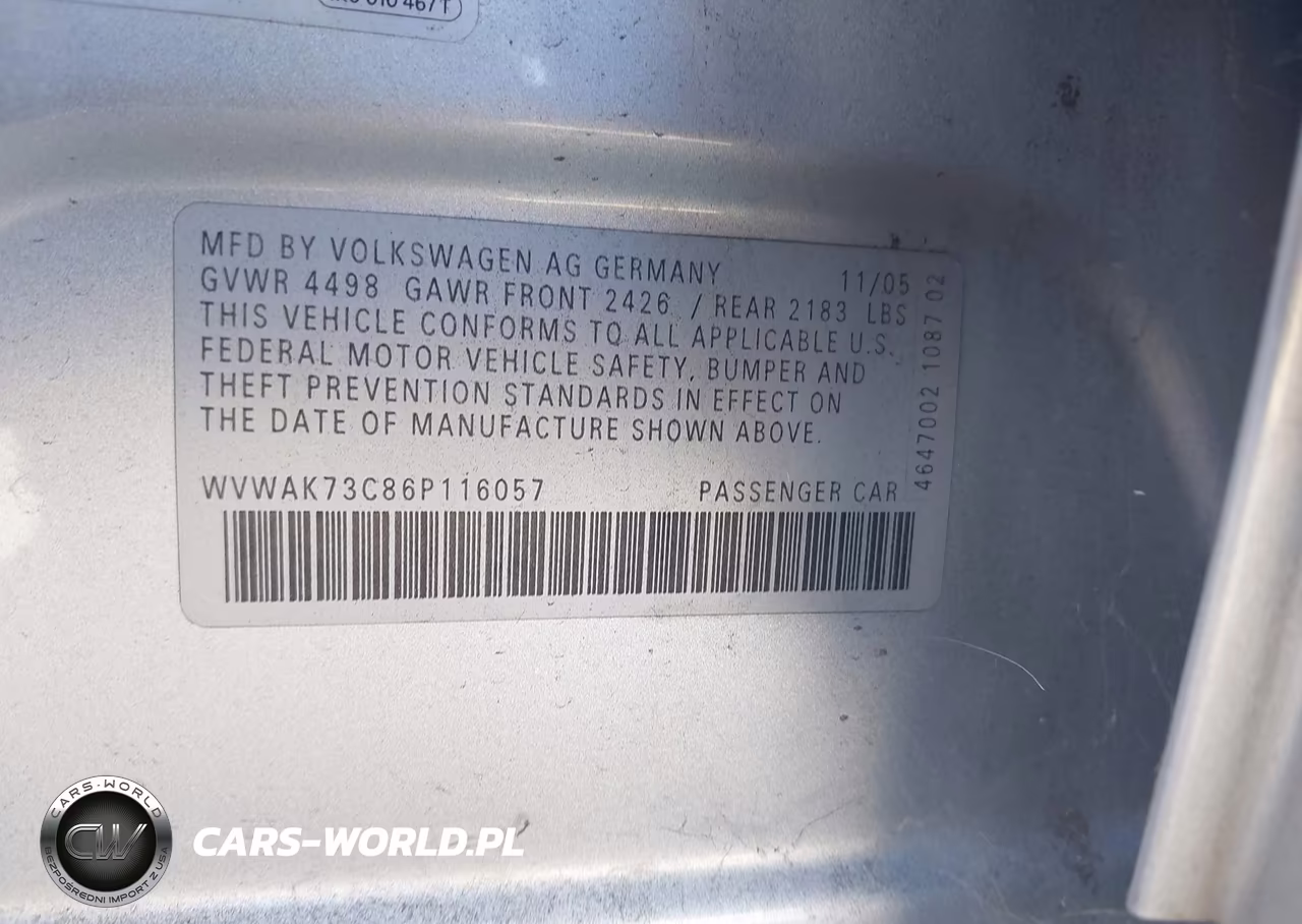 2006 Volkswagen Passat 2.0T-Value Edition VIN:WVWAK73C86P116057 - 9