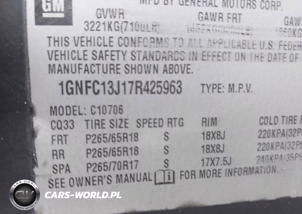 2007 Chevrolet Tahoe Lt VIN:1GNFC13J17R425963 - 9