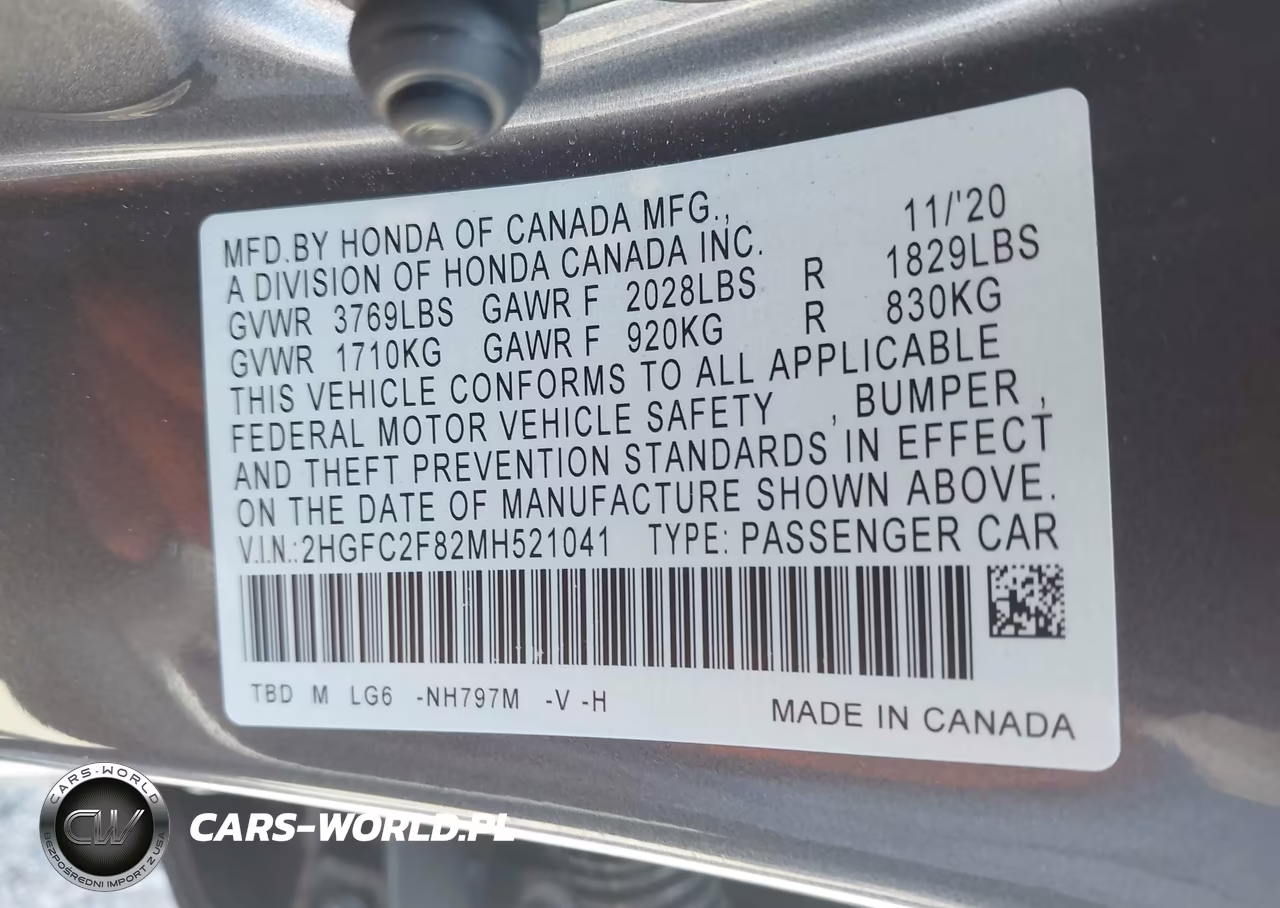 2021 Honda Civic Sport VIN:2HGFC2F82MH521041 - 9