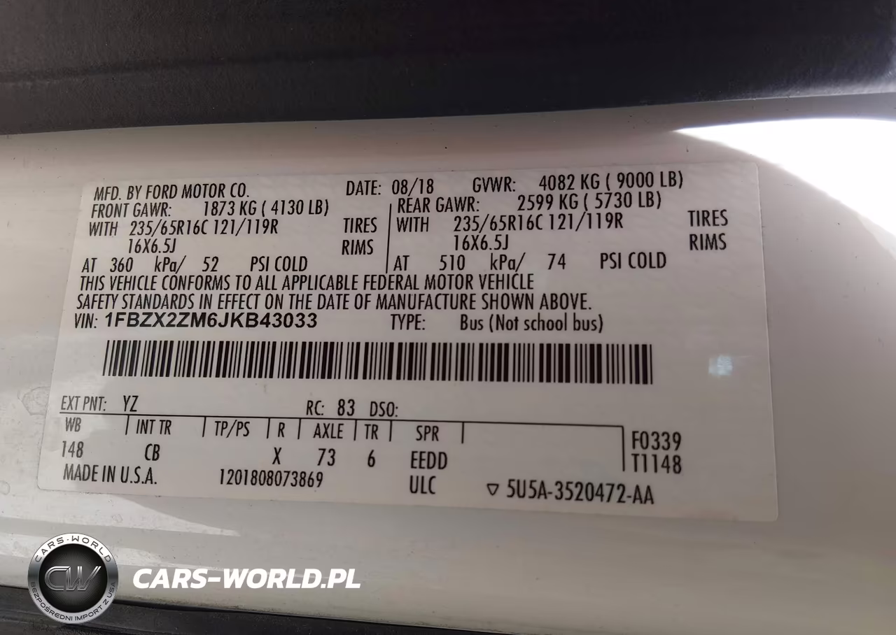 2018 Ford Transit-350 Xl VIN:1FBZX2ZM6JKB43033 - 9