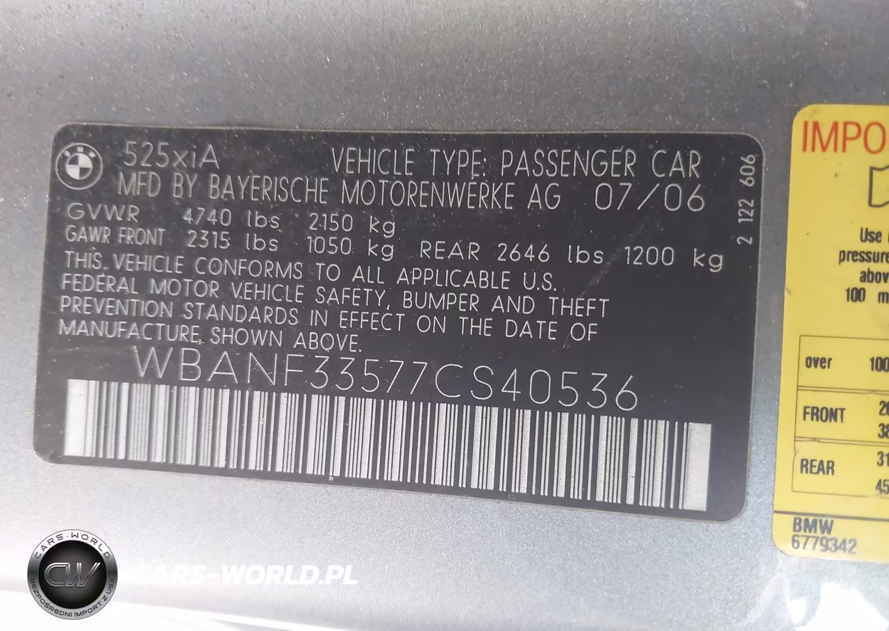 2007 BMW 525Xi VIN:WBANF33577CS40536 - 9