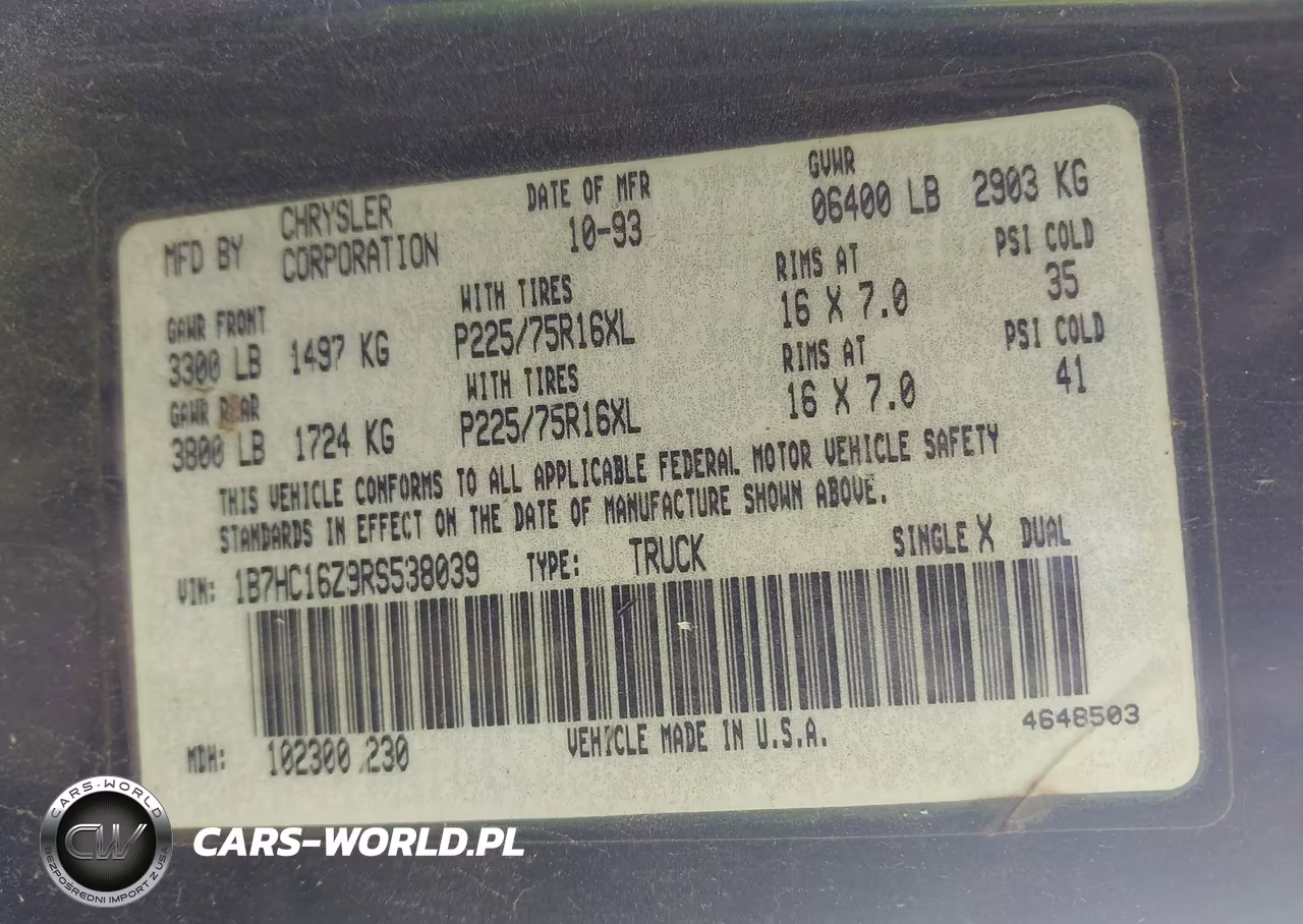 1994 Dodge Ram 1500 VIN:1B7HC16Z9RS538039 - 9