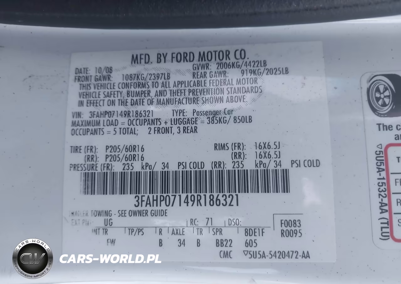 2009 Ford Fusion Se VIN:3FAHP07149R186321 - 9