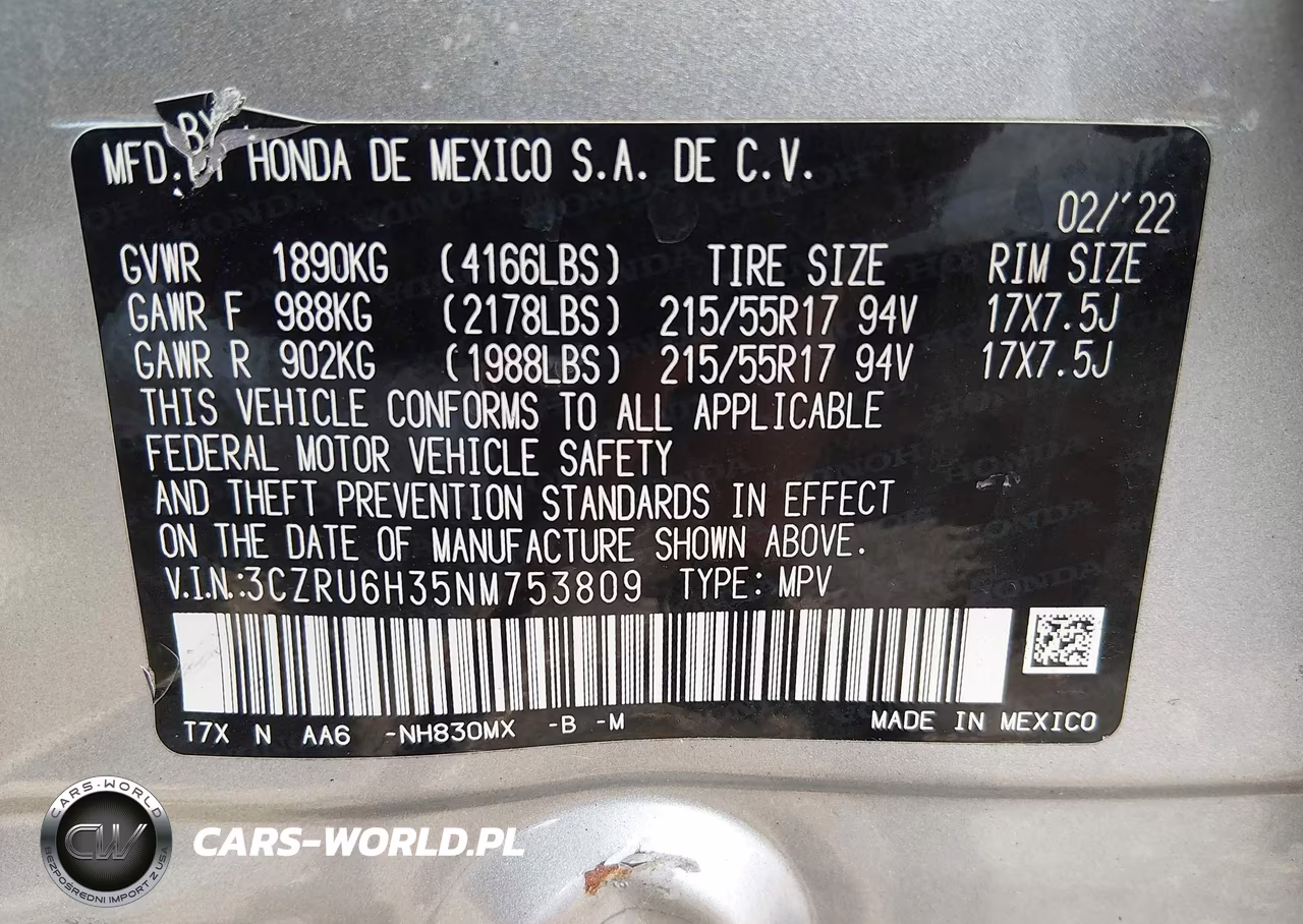 2022 Honda Hr-V Awd Lx VIN:3CZRU6H35NM753809 - 9