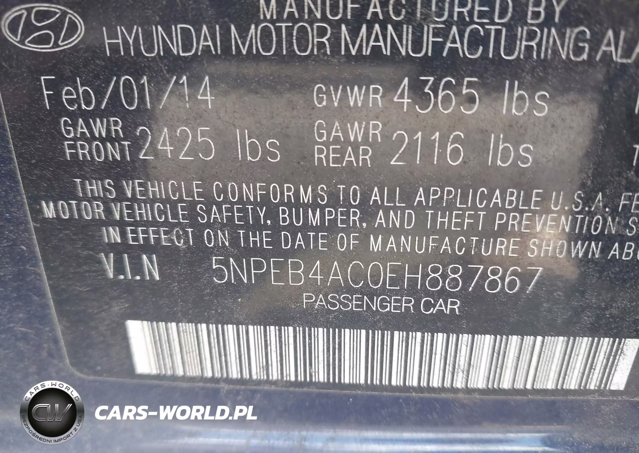 2014 Hyundai Sonata Gls VIN:5NPEB4AC0EH887867 - 9