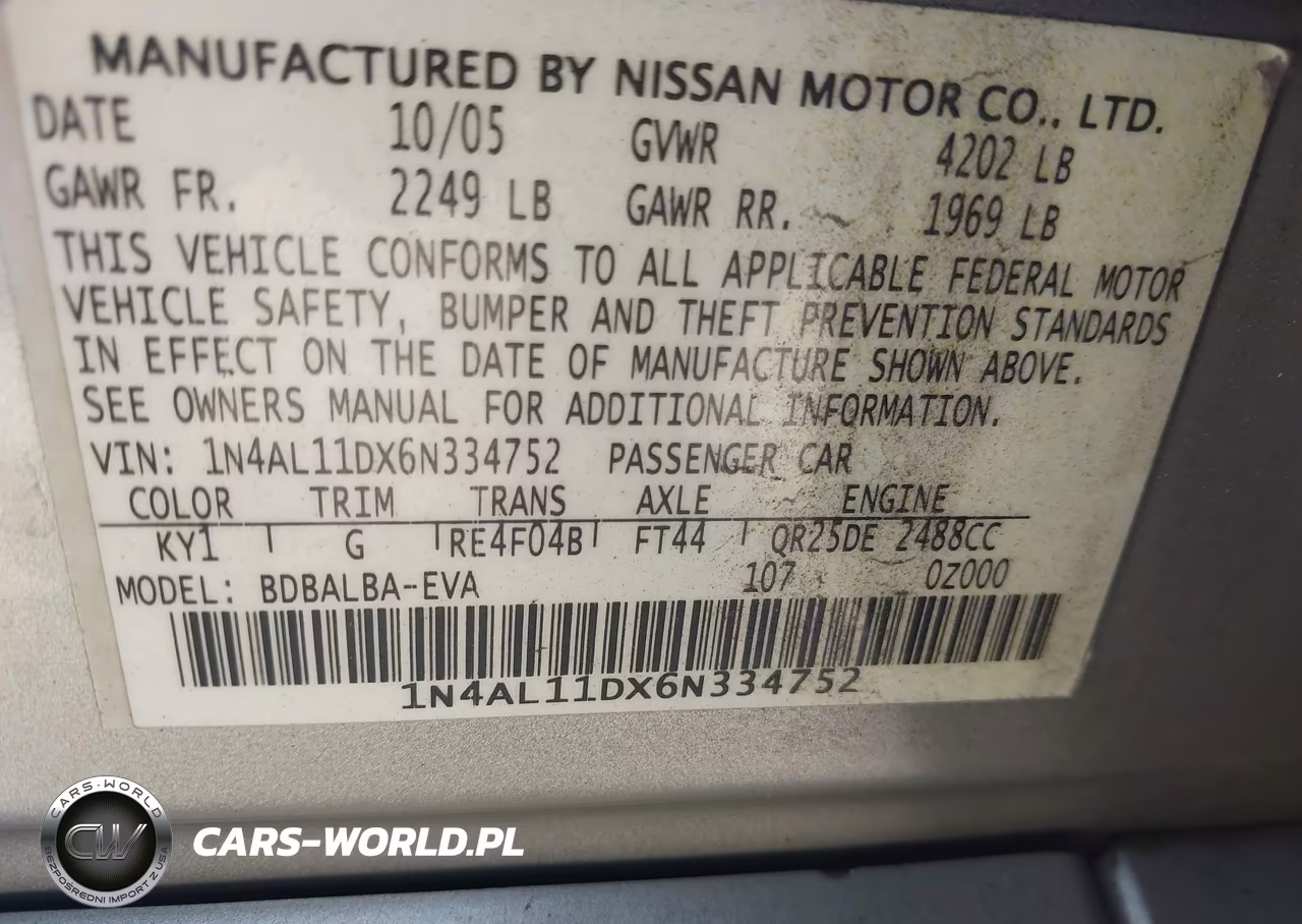 2006 Nissan Altima 2.5 S VIN:1N4AL11DX6N334752 - 9