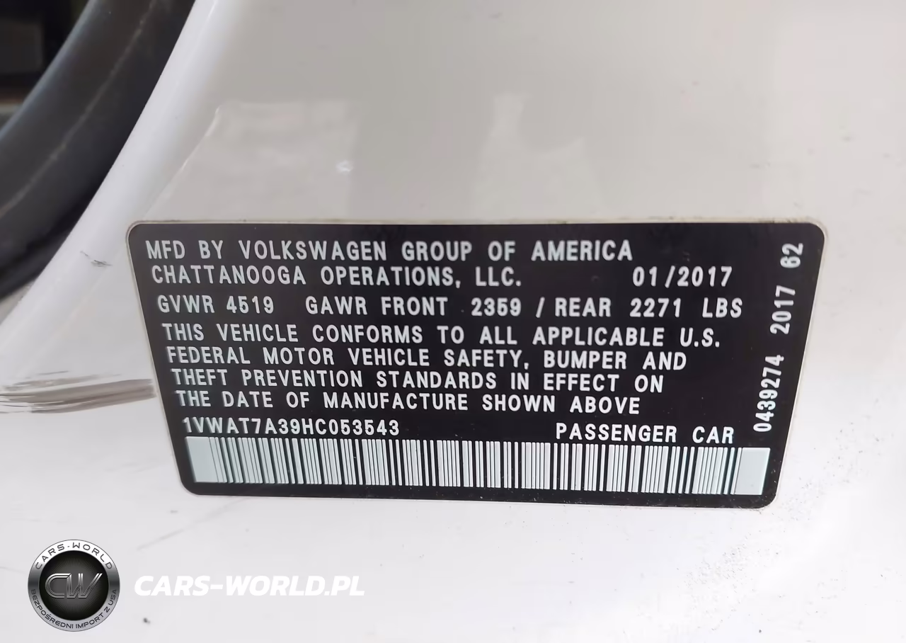 2017 Volkswagen Passat 1.8T S VIN:1VWAT7A39HC053543 - 9