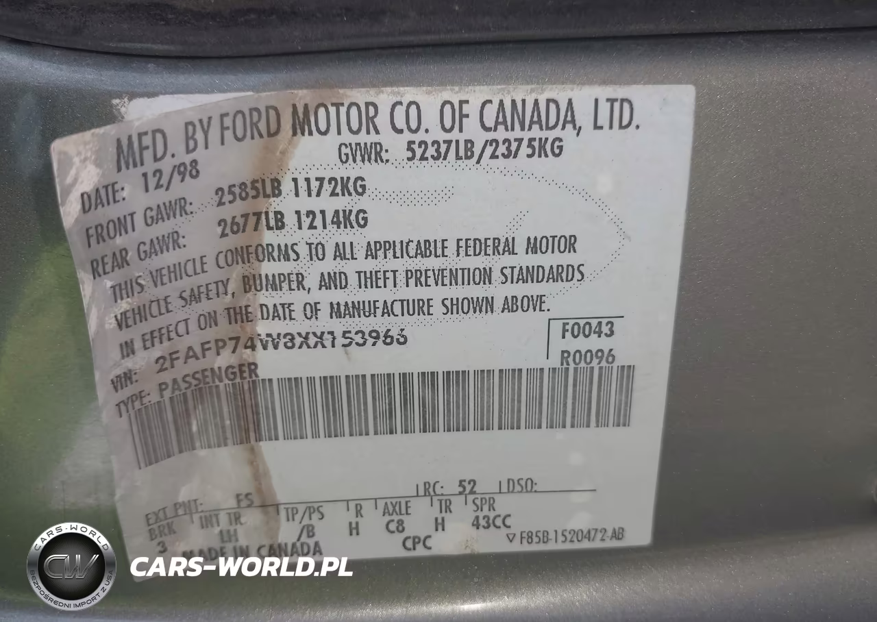 1999 Ford Crown Victoria Lx VIN:2FAFP74W8XX153966 - 9