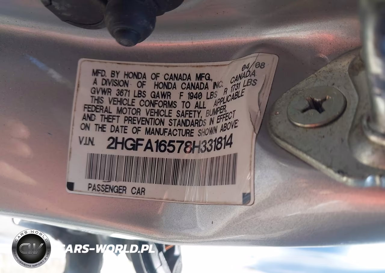 2008 Honda Civic Lx VIN:2HGFA16578H331814 - 9