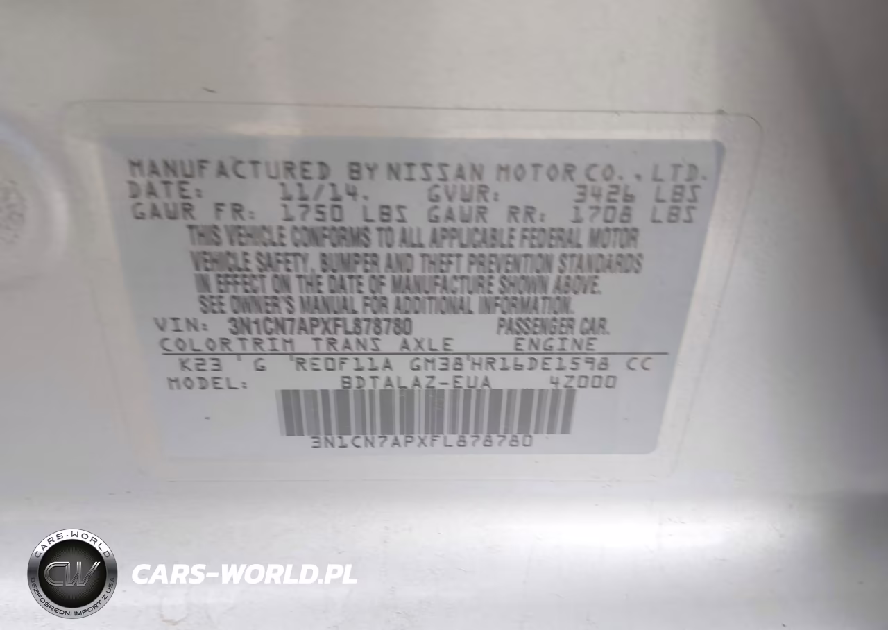 2015 Nissan Versa 1.6 S+ VIN:3N1CN7APXFL878780 - 8