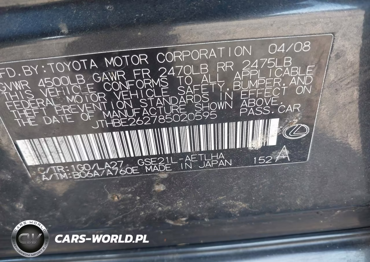 2008 Lexus Is 350 VIN:JTHBE262785020595 - 9