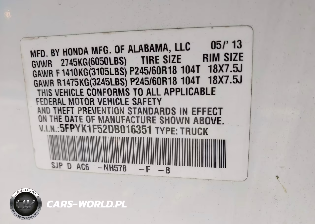 2013 Honda Ridgeline Rtl VIN:5FPYK1F52DB016351 - 9