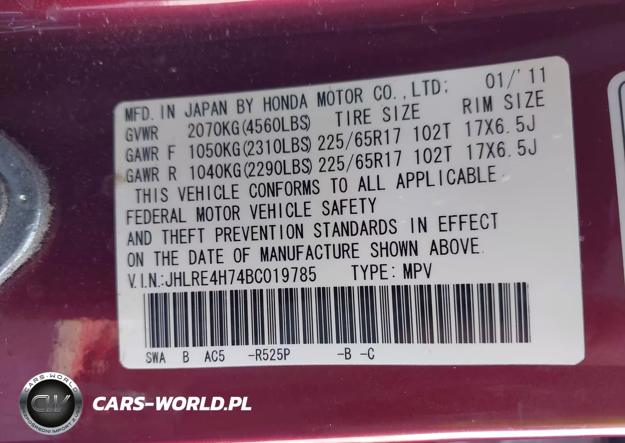 2011 Honda Cr-V Ex-L VIN:JHLRE4H74BC019785 - 9