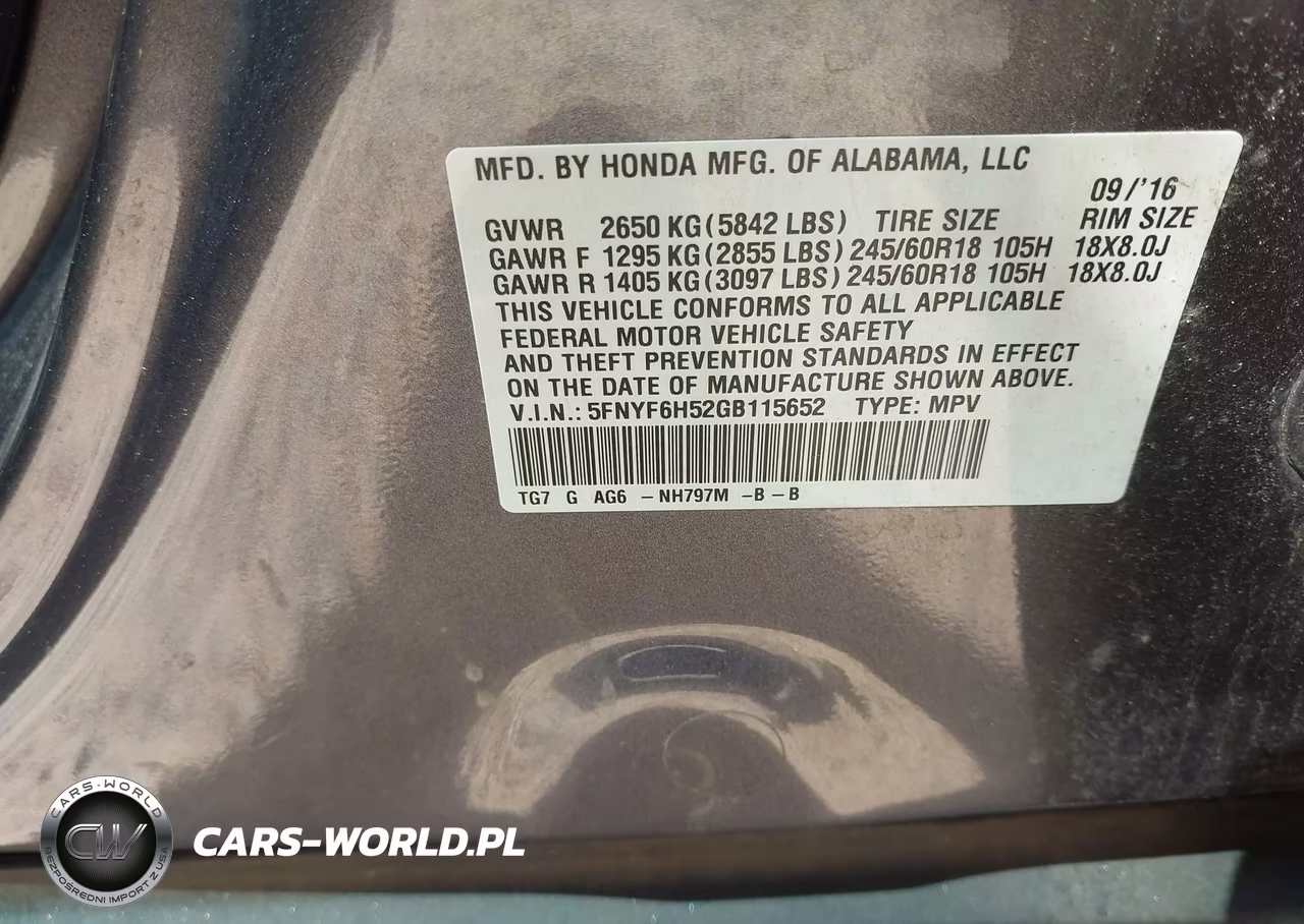 2016 Honda Pilot Ex-L VIN:5FNYF6H52GB115652 - 9