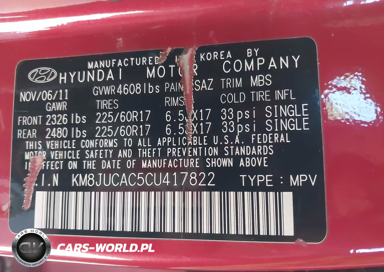 2012 Hyundai Tucson Gls VIN:KM8JUCAC5CU417822 - 9