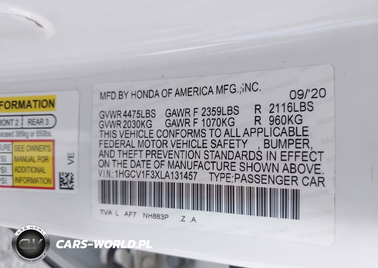 2020 Honda Accord Sport VIN:1HGCV1F3XLA131457 - 9