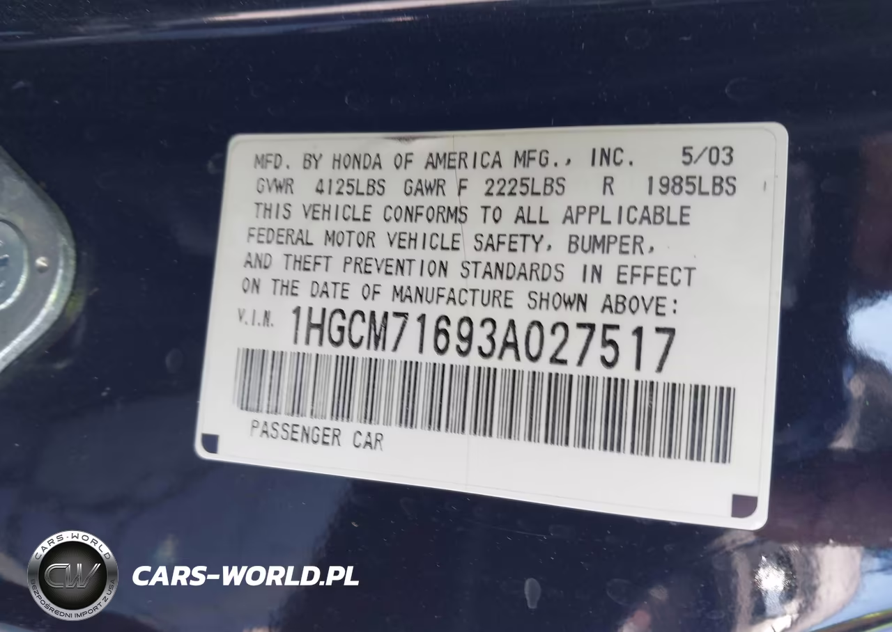 2003 Honda Accord 2.4 Ex VIN:1HGCM71693A027517 - 9